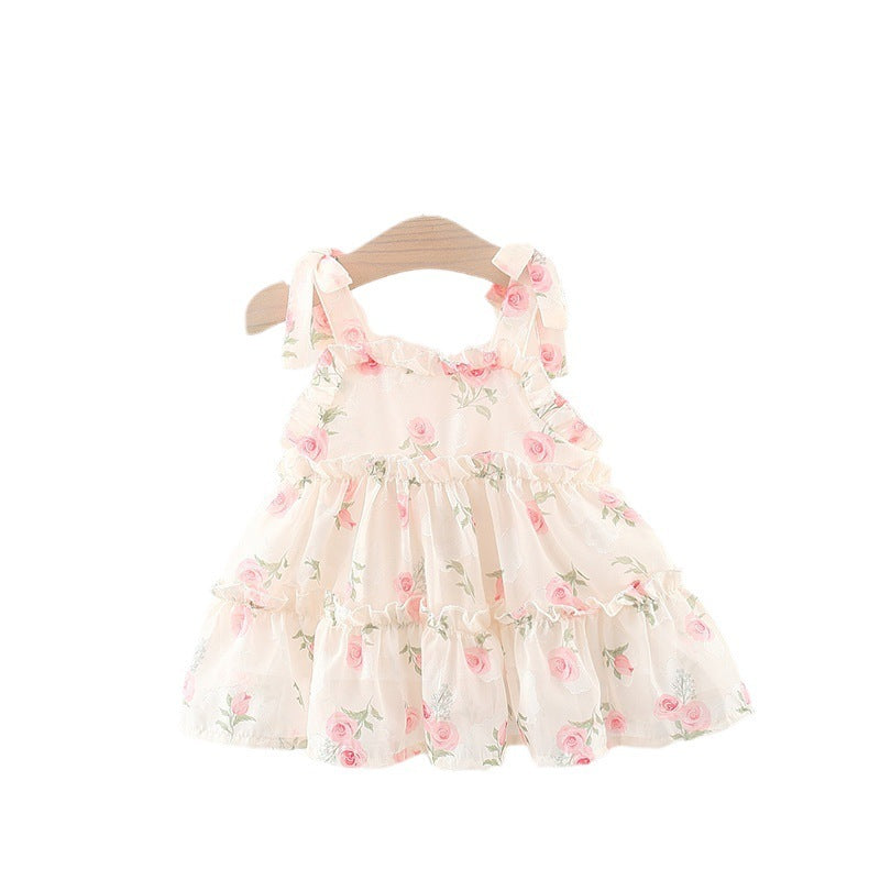 Printed Sleeveless Double-layer Cool Multi-layer Chiffon Princess Dress