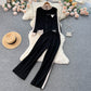 Athletic Contrast-color Long-sleeve Baseball Jacket And Casual Pants Set