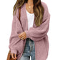 Fashion Lantern-sleeved Sweater With Pockets Casual Loose Solid Knit Cardigan Autumn Tops Womens Clothing