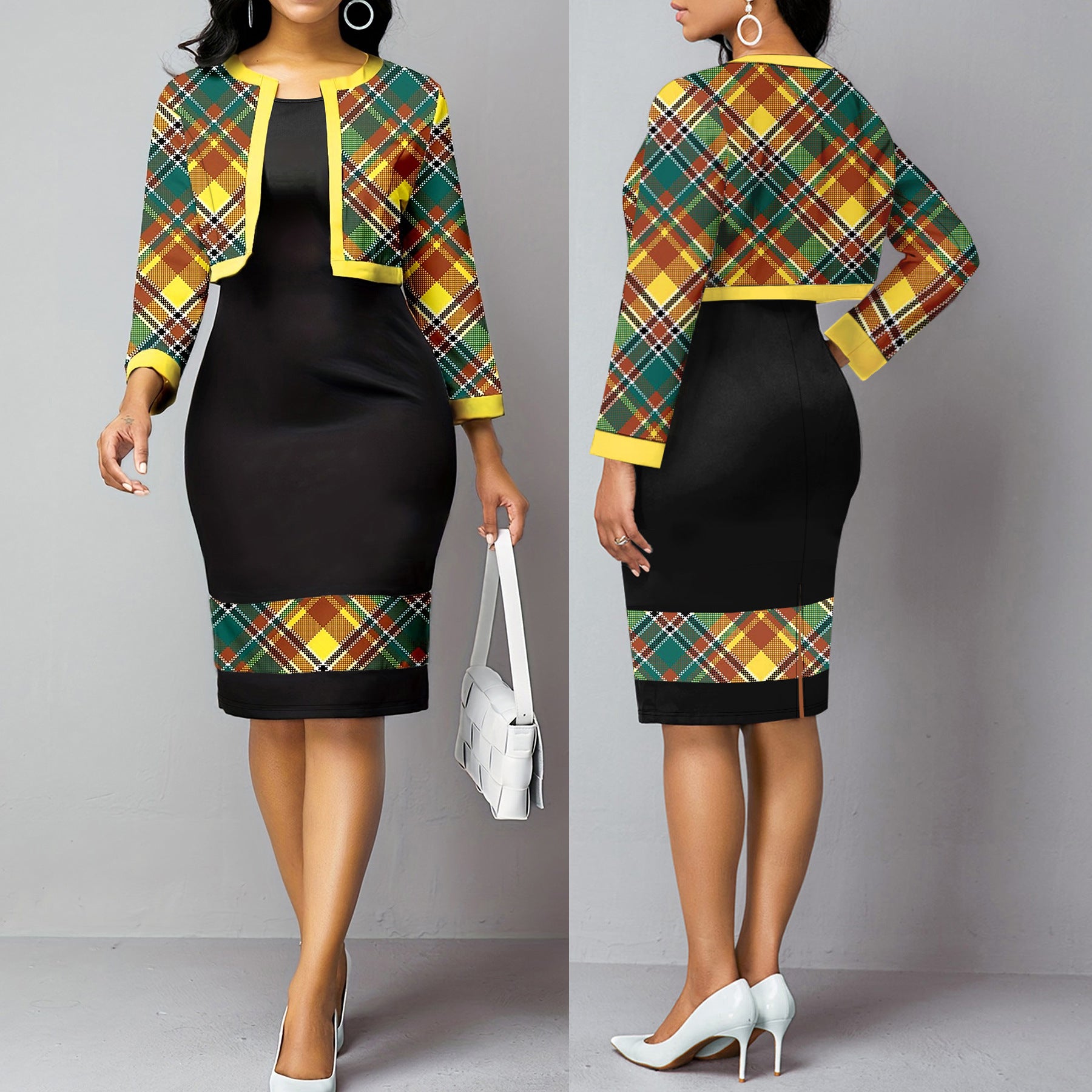 Plus Size Women's Vest Dress Cardigan Jacket Two-piece Set