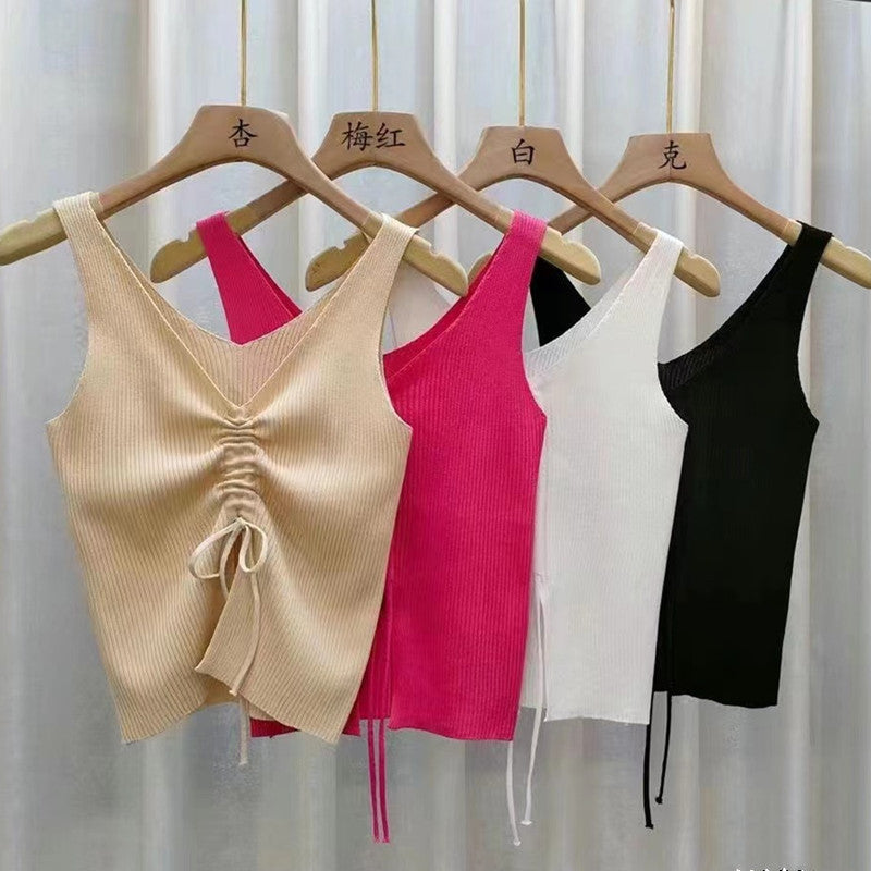 Summer Fashion Drawstring American All-matching Drawstring Vest Top