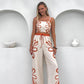 Fashion Flower Sling Top Wide Leg Pants Suit