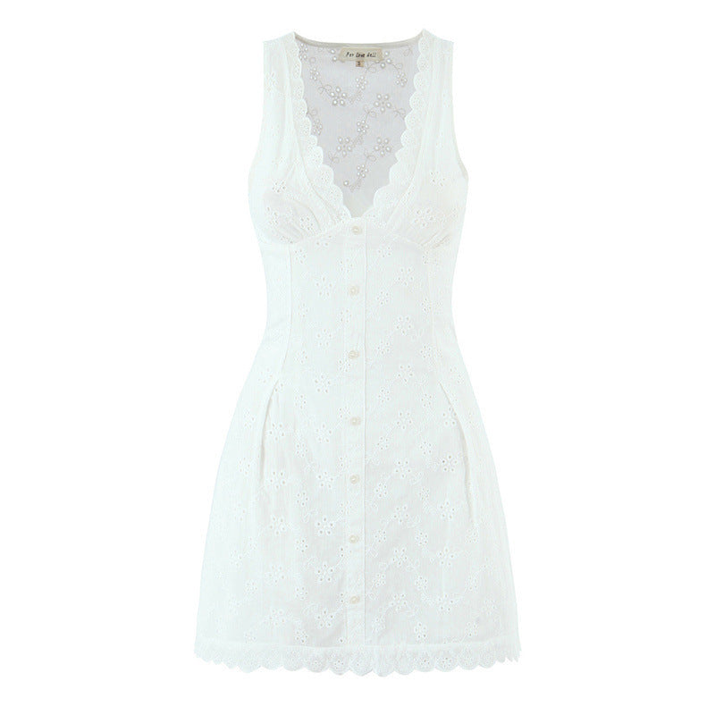 European And American Retro V-neck Embroidery Dress