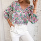 Temperament Commuting Small Floral Long-sleeved V-neck Shirt