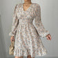Printed V-neck Long-sleeve Dress Women