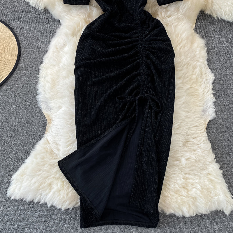 Shiny Silk Dress Temperament Goddess Waist Small Buttocks