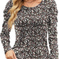 Printed Round Neck Long Sleeve Waist Top