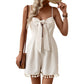 Fringe Knotted Texture Waffle Suspender Jumpsuit Shorts