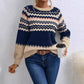Pull à col rond pour femme, style européen et américain, tricot classique à rayures assorties