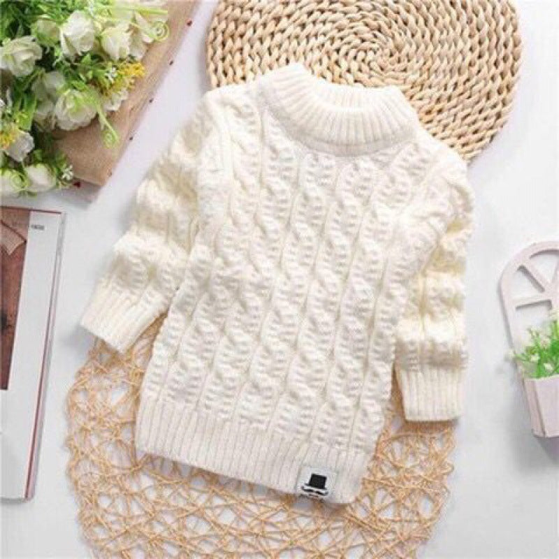 Chemise en tricot épais et pelucheux pour bébé et enfant, col rond, taille haute