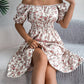 Robe à volants et col carré fleuri pour femme
