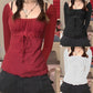 Autumn Mesh Lace Pullover Bow Waist Long Sleeve Top