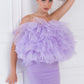 Ladies Fashion Mesh Slip-Neck Puff Top