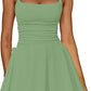 Solid Color Strappy Low-cut Backless Short Dress