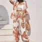 Women's Loose-fit Printed Outfit Cardigan With Fringed Hem And Wide-leg Pants Set