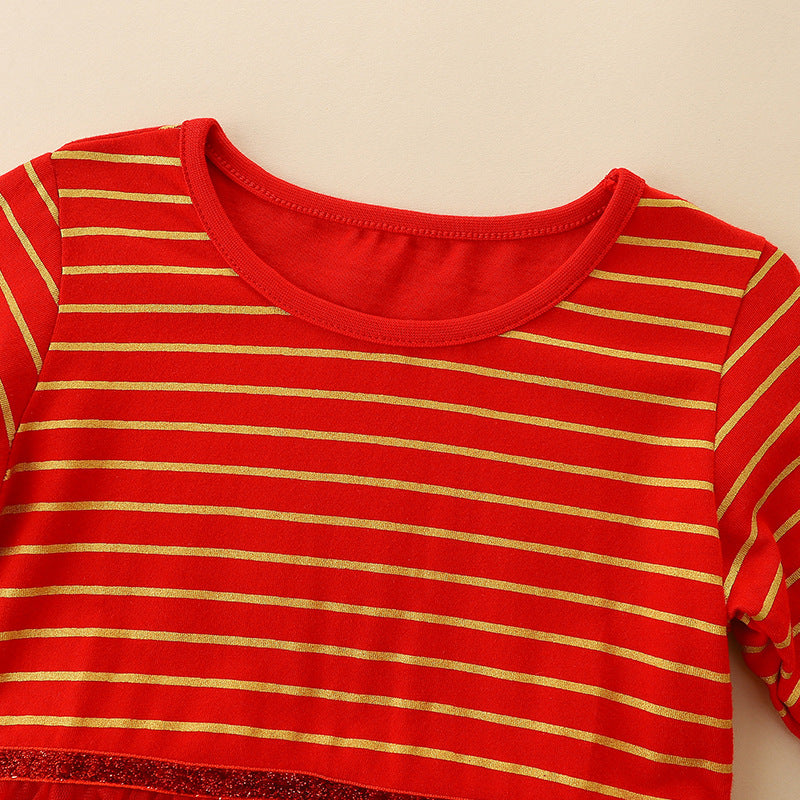 Chemise de Noël européenne et américaine en maille pour enfants, col rond, jolie robe de princesse