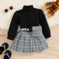 Costume à carreaux style coréen pour enfants, automne-hiver, haut à col roulé et rayures en coton