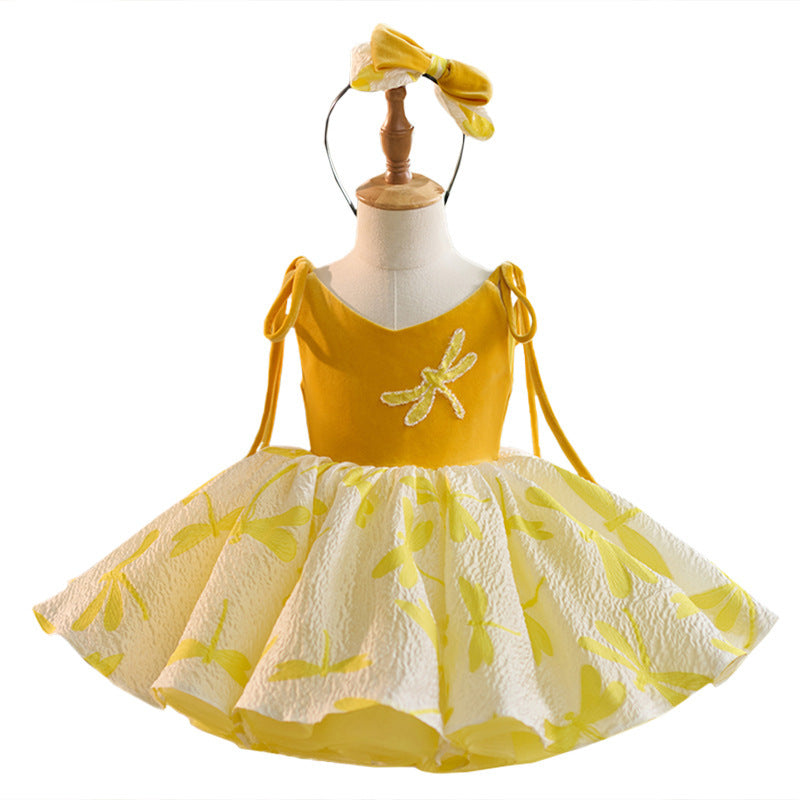 Golden Western Style Girls Birthday Short Formal Dress