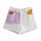 Color Patchwork Short Jacket And High Waist Shorts