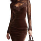 Elegant V-neck Lace-panelled Waist-cinching Hip-hugging Dress