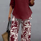 Ladies V-neck Shirt Tropical Plants Printed Pants Suit