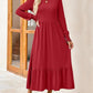 Women's Smocking Long Sleeve Round Neck Mid-length Dress