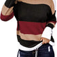 Women's Knitted Long-sleeved Striped Color Matching T-shirt