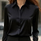 Solid Color Long Sleeve Lapel Satin Blouse