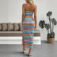 Women's Casual Embroidered Striped Strapless Dress