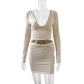 Women's V-neck Backless Long-sleeved Top Fashionable Dress Set
