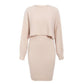2pcs Knitted Dress Suit Fashion Solid Color Pullover Lantern-sleeved Sweater Fall Winter Women's Clothing