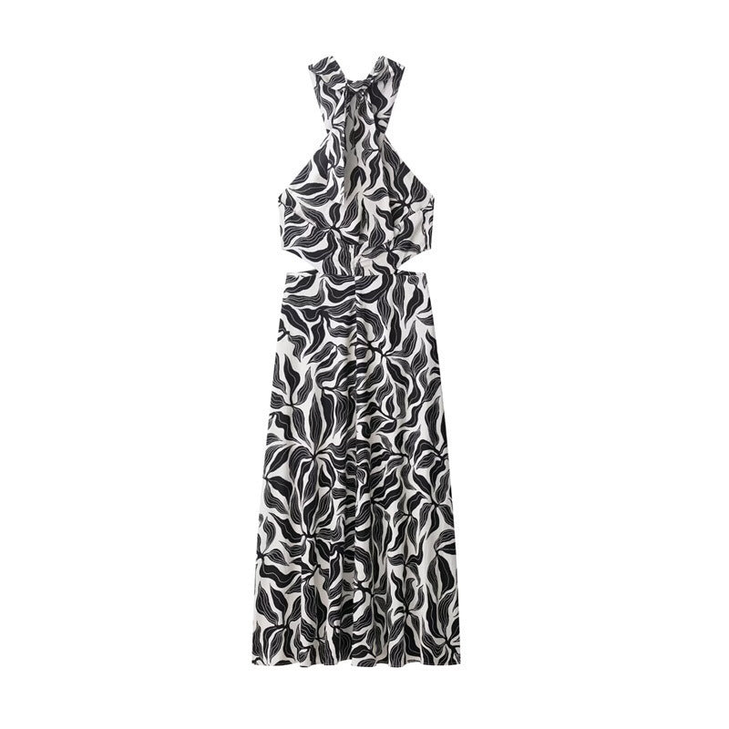 Linen Blended Hanging Collar Women's Dress