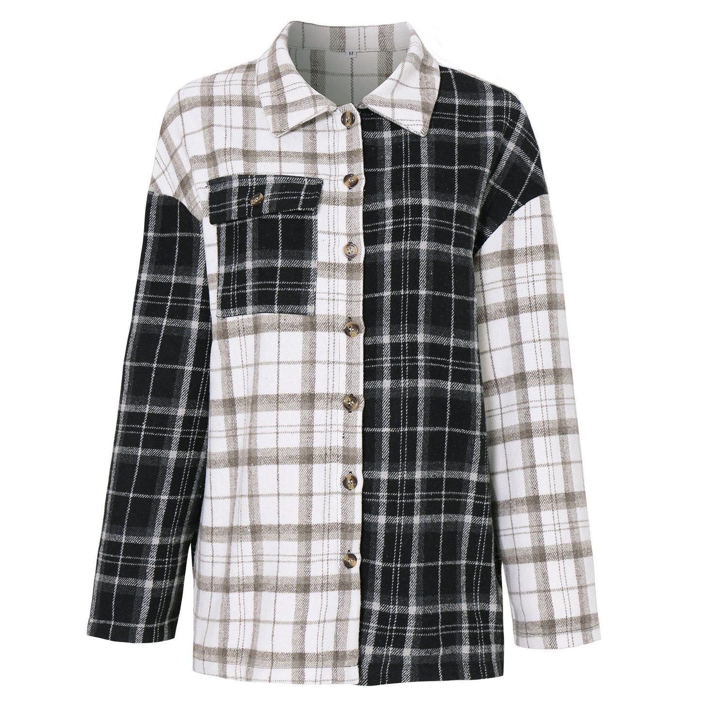 Women's Lapel Plaid Long Sleeve Cardigan Loose Shirt