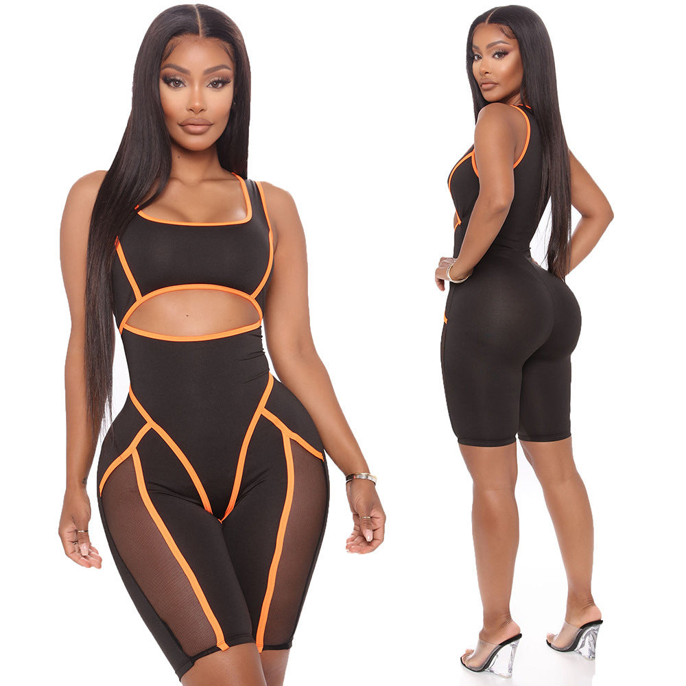 Combinaison moulante sans manches de couleur assortie pour femme
