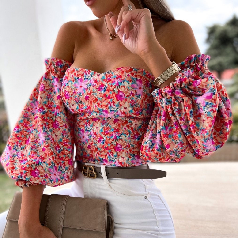 Lady Off-shoulder Printed Shirt
