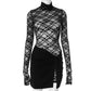 Lace See-through Long Sleeve Narrow Two-piece Set