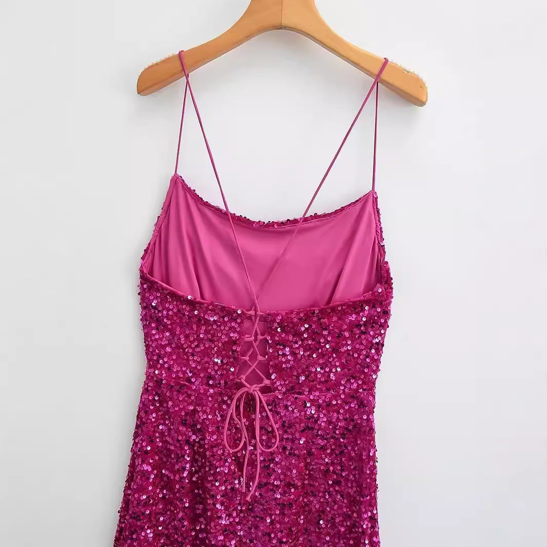 Women's Fashion Stylish Sequin Strap Long Slim Dress
