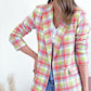 European And American Plaid Printed Long Sleeve Pocket Two Buttons Casual Suit Jacket