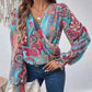 Women's Elegant Women's V-neck Lantern Sleeve Style Solid Color Shirt