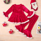 Girls Fall Winter Christmas Solid Color Raw Edge Flare Pants Two Piece Set