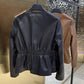 Round Neck Washed Leather Single-breasted Waist Slim Fit Coat
