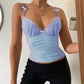 Mesh Pleated Bowknot Fungus V-neck Camisole