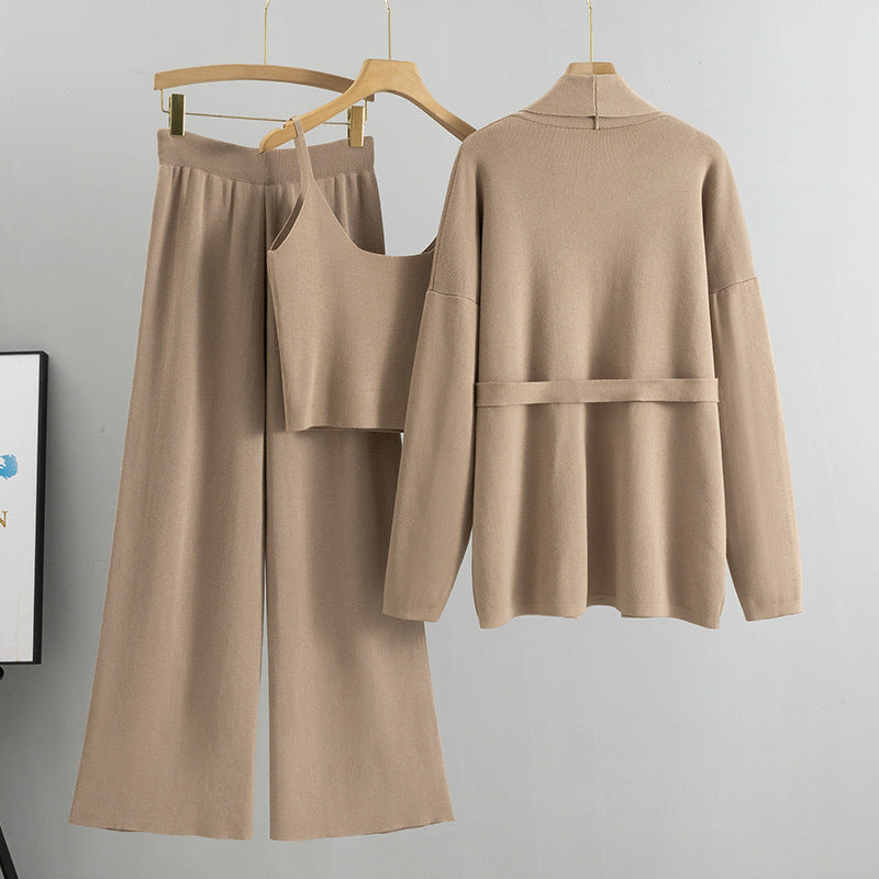 Veste cardigan ample et décontractée pour femme, pantalon large à bretelles