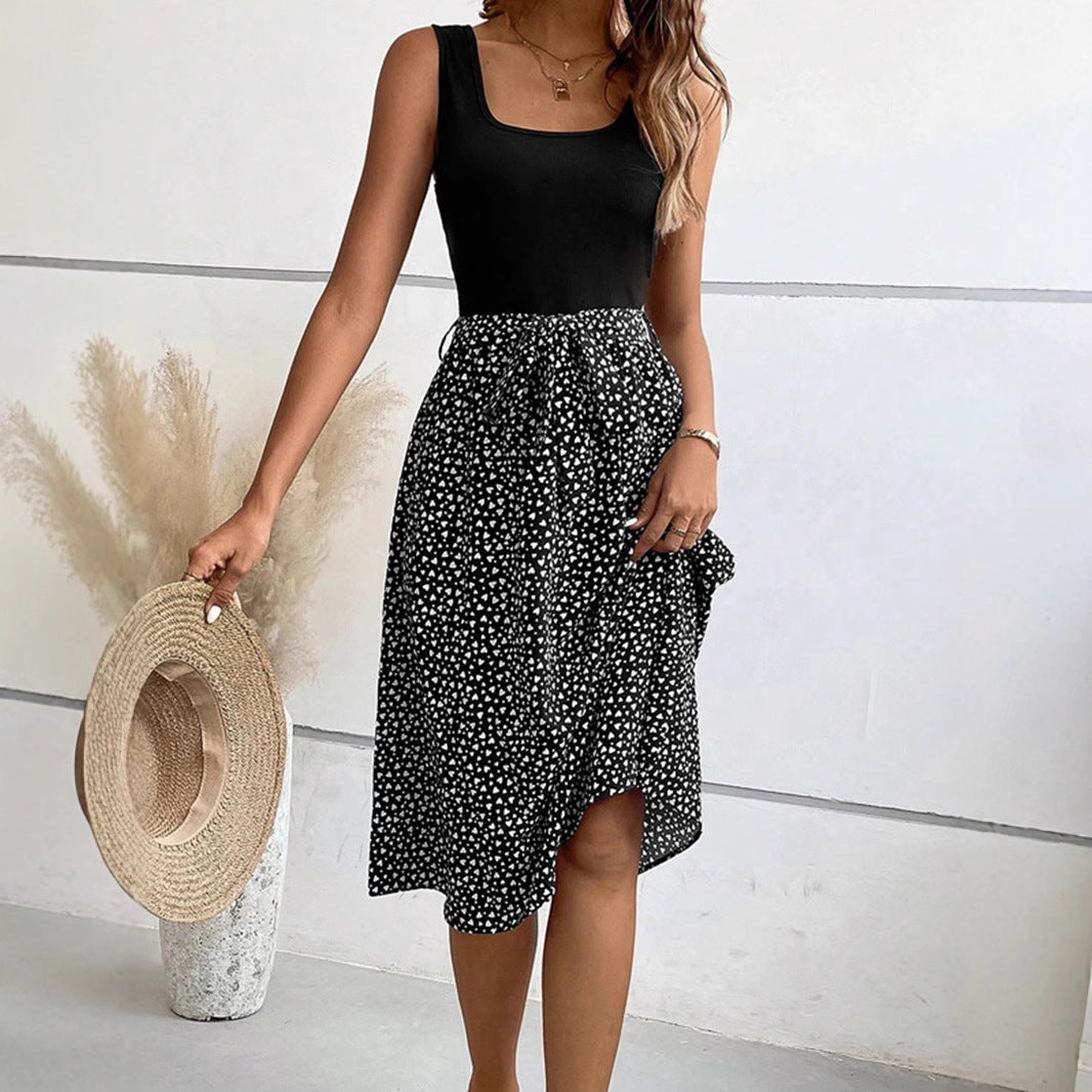 Elegant Contrast Color Sleeveless Dress