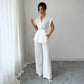 Womens Solid-Color Elegant High-End Short-Sleeve Vest And Pants Set