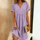 Cotton-linen Drawstring Short-sleeve Dress
