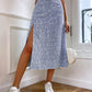 European And American Floral Split A- Line Sheath Mid-waist Dress