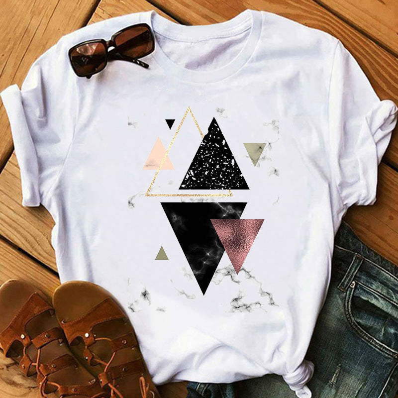 Landscape Print Short-sleeved T-shirt Top Women Summer