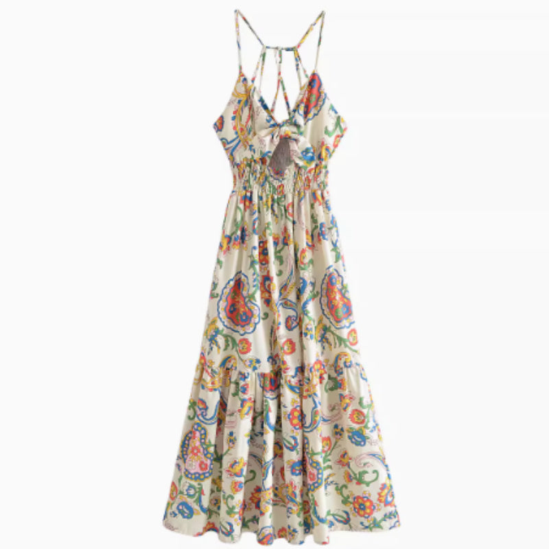 Robe à bretelles imprimées de style ethnique
