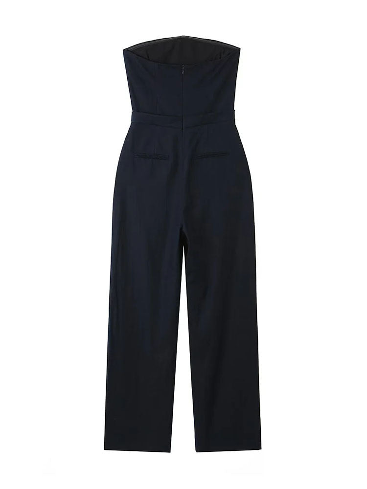 Combinaison ample noire en lin mélangé pour femme, style soutien-gorge